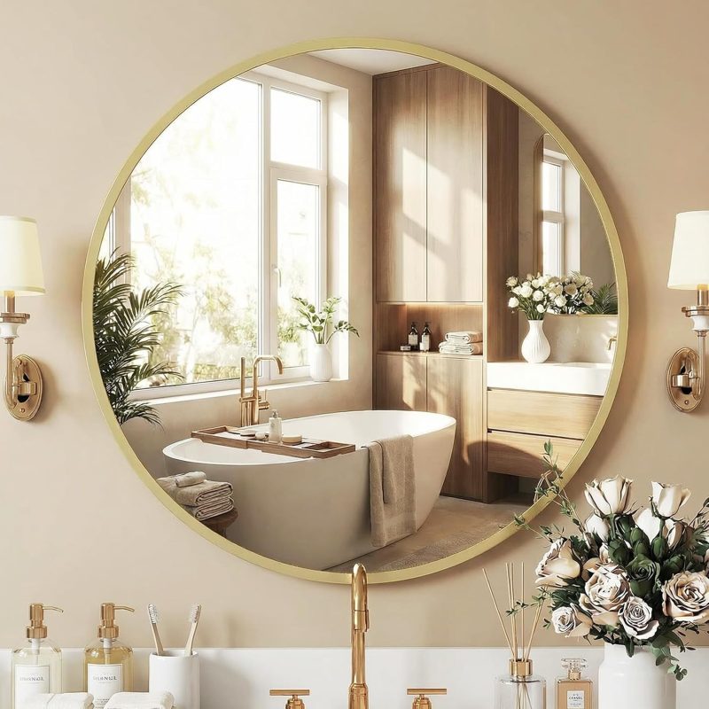 28-Inch Round Wall Mirror, Bathroom Wall Circle Mirror - view 1 of 6 | NEWBULIG