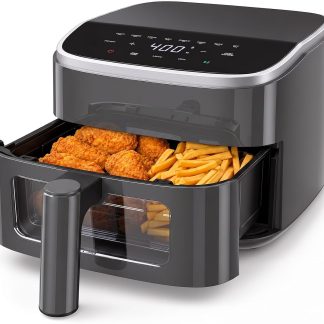 Air Fryer, 4QT Airfryer 8 Presets, Viewing Window, Nonstick Basket - Grey | NEWBULIG