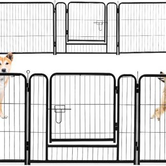 Dog Playpen Indoor 8 Panels 24 Inch, Metal Outdoor Dog Fence Pen - Black | NEWBULIG
