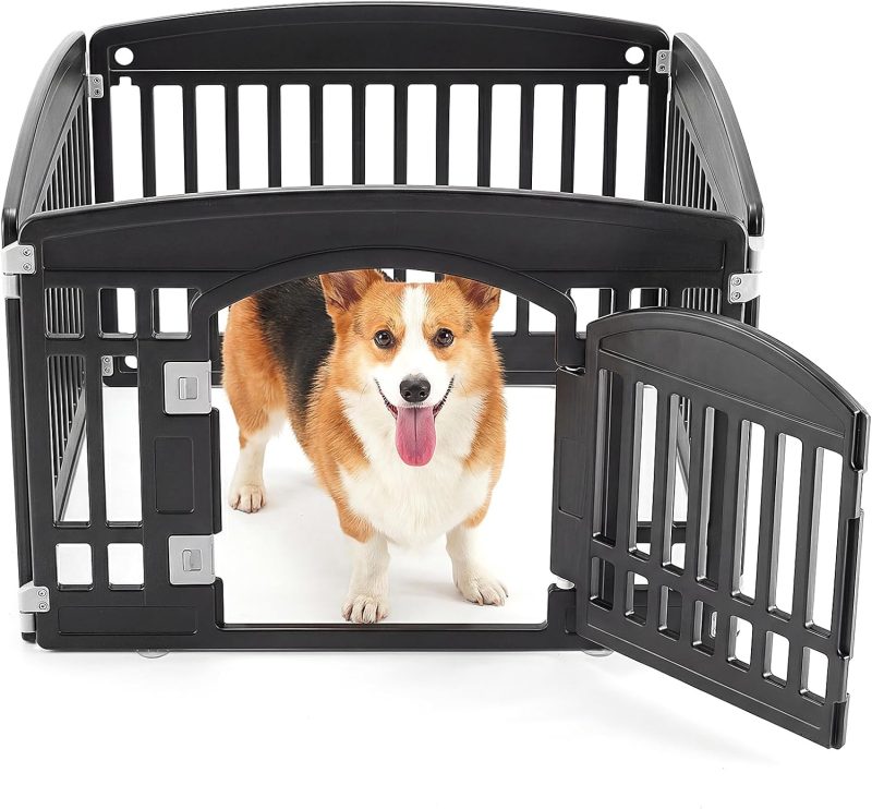 Dog Playpen 4-Panel, 24IN Puppy Playpen, Stable Dog Play Pen Indoors/Outdoor with Secure Locking Door, Plastic Pet Fence for Small & Medium Dogs - view 1 of 6 | NEWBULIG