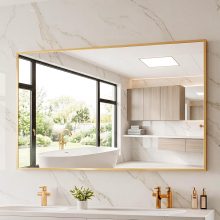 30 x 36 Inch Gold Rectangle Bathroom Mirror for Wall, Modern Wall Mirror with Metal Frame, Tempered Glass, Vanity Mirror for Over Sink, Entryway, Living Room, Anti-Rust, Horizontal or Vertical - view 1 of 6 | NEWBULIG