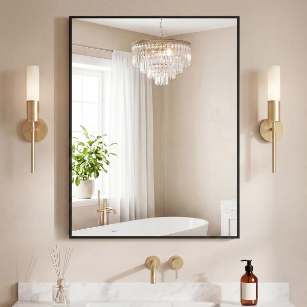 NEWBULIG 30x36 Inch Wall Mirror, Bathroom Mirror for Over Sink, Black