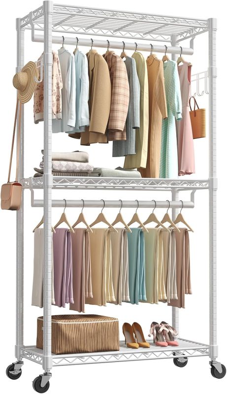 Heavy Duty Garment Rack with Wheels, 3-Tier Clothing Rack White - view 1 of 6 | NEWBULIG