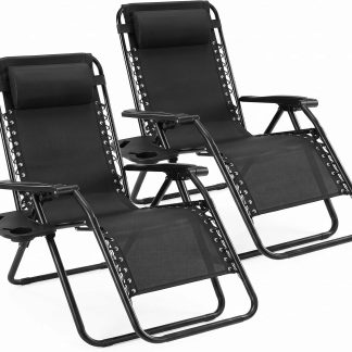 Zero Gravity Chairs Set of 2, Folding Lounge Recliner Chair - Modern Black | NEWBULIG