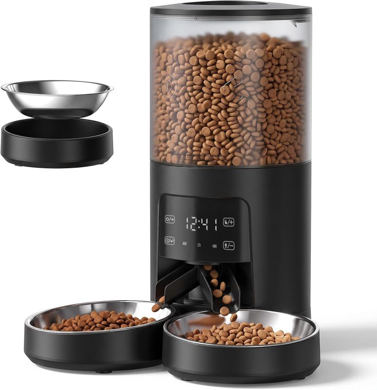 Automatic Cat Feeder for 2 Pets 6L Dog Food Dispenser, White - view 1 of 6 | NEWBULIG