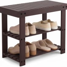 Shoe Rack Bench, 3-Tier Bamboo Shoe Organizer, Wooden Entryway Storage Bench, 286 lb Load Capacity, 11.2×27.6×17.9 Inches, for Entryway Bathroom Bedroom Balcony, Black - view 1 of 6 | NEWBULIG