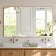 30 x 36 Inch Gold Rectangle Bathroom Mirror for Wall, Modern Wall Mirror with Metal Frame, Tempered Glass, Vanity Mirror for Over Sink, Entryway, Living Room, Anti-Rust, Horizontal or Vertical - view 1 of 6 | NEWBULIG
