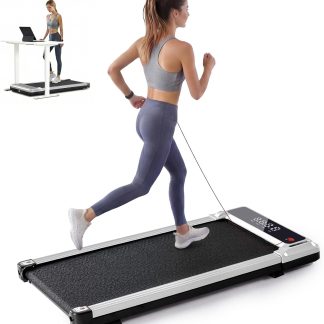 Under Desk Walking Pad Treadmill, Portable Compact Electric Treadmill with Remote Control, Quiet Fitness Equipment & LED Display for Home & Office, Black & Silver - Silver | NEWBULIG