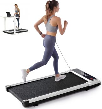 Under Desk Walking Pad Treadmill, Portable Compact Electric Treadmill with Remote Control, Quiet Fitness Equipment & LED Display for Home & Office, Black & Silver - Silver | NEWBULIG