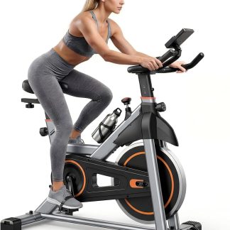 Exercise Bike with APP, Stationary Bikes for Home, Workout Bike for Adults & Seniors, Cycle Machine, Adjustable Height and Resistance, Low Noise, 265lbs Weight Capacity, Easy Assembly - Silver Orange | NEWBULIG