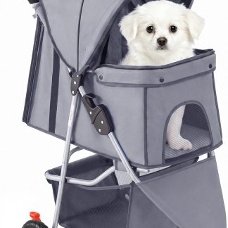 Foldable 3 Wheel Pet Stroller for Dogs and Cats - Grey | NEWBULIG
