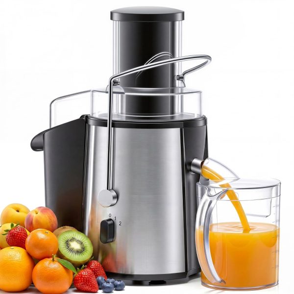 NEWBULIG Centrifugal Juicer, 3 Inch Feed Chute Juicer Machine, Silver