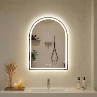 28×36 Inch LED Bathroom Mirror with Lights, Anti-Fog - White Arched-led | NEWBULIG