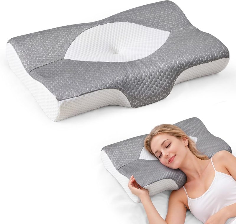 Cervical Neck Pillow for Neck Pain Relief, Ergonomic Contour Memory Foam Pillow for Side Back & Stomach Sleepers with Cooling Breathable Cover - view 1 of 6 | NEWBULIG