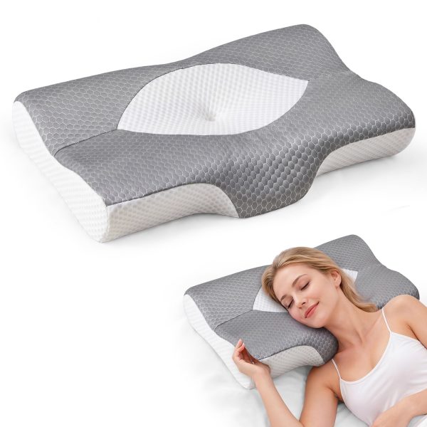 NEWBULIG Cervical Neck Pillow for Neck Pain Relief, Ergonomic Contour Memory Foam Pillow for Side Back & Stomach Sleepers with Cooling Breathable Cover