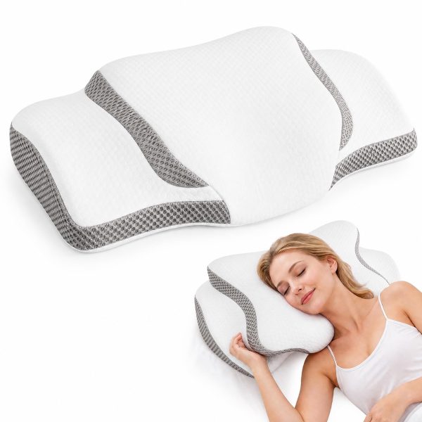 NEWBULIG Cervical Neck Pillow for Neck Pain Relief, Ergonomic Contour Memory Foam Pillow for Side Back & Stomach Sleepers with Cooling Breathable Cover