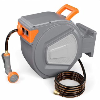 NEWBULIG Garden Hose Reel, 1/2 x 130 ft Retractable Heavy Duty Water Hose