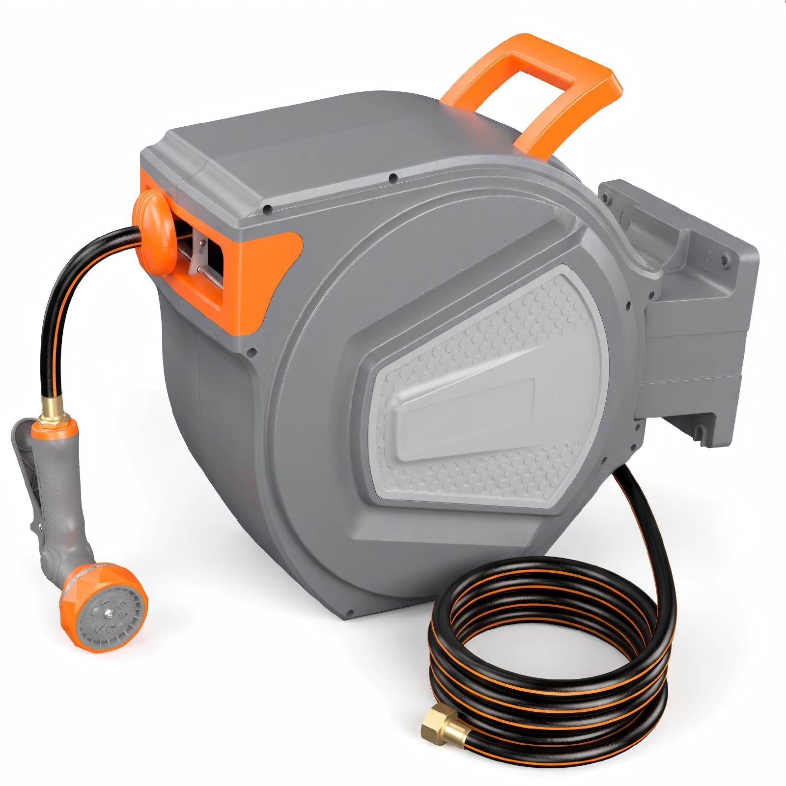 NEWBULIG Garden Hose Reel, 1/2 x 130 ft Retractable Heavy Duty Water Hose