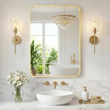 30 x 36 Inch Gold Rectangle Bathroom Mirror for Wall, Modern Wall Mirror with Metal Frame, Tempered Glass, Vanity Mirror for Over Sink, Entryway, Living Room, Anti-Rust, Horizontal or Vertical - view 1 of 6 | NEWBULIG