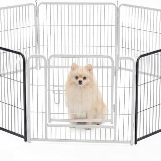 Dog Playpen Indoor 8 Panels 24 Inch, Metal Outdoor Dog Fence Pen - Black | NEWBULIG