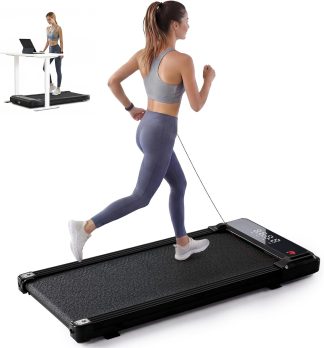 Under Desk Walking Pad Treadmill, Portable Compact Electric Treadmill with Remote Control, Quiet Fitness Equipment & LED Display for Home & Office, Black & Silver - Black | NEWBULIG