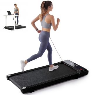NEWBULIG Under Desk Walking Pad Treadmill, Portable Compact Electric Treadmill with Remote Control, Quiet Fitness Equipment & LED Display for Home & Office, Black & Silver