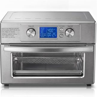 23QT Smart Touch Air Fryer Toaster Oven, Multi-Function Electrical Air Fryer Oven Combo, 7-IN-1 Steel Countertop Oven, 1800W Power, 120-Minute Timer, Convection, LCD Display - Metallic Silver | NEWBULIG