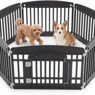 Dog Playpen 4-Panel, 24IN Puppy Playpen, Stable Dog Play Pen Indoors/Outdoor with Secure Locking Door, Plastic Pet Fence for Small & Medium Dogs - Jet Black | NEWBULIG