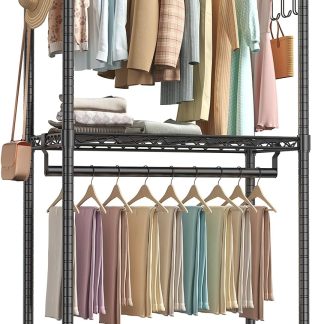 Heavy Duty Garment Rack with Wheels, 3-Tier Clothing Rack White - Metal Black | NEWBULIG