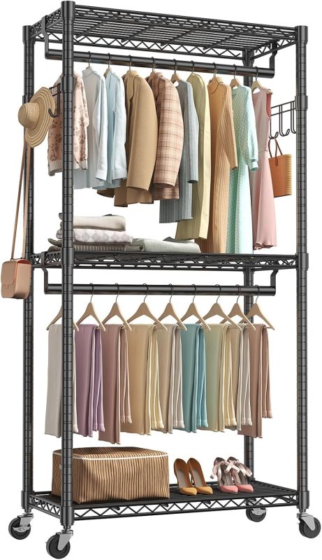 Heavy Duty Garment Rack with Wheels, 3-Tier Clothing Rack White - view 1 of 6 | NEWBULIG