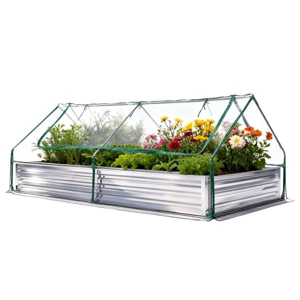 NEWBULIG Galvanized Raised Garden Bed with Cover, 8x4x1ft, Clear