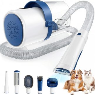 Pet Grooming Vacuum Kit for Cats and Dogs, 2.5L Dust Cup - White & Blue | NEWBULIG