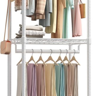Heavy Duty Garment Rack with Wheels, 3-Tier Clothing Rack White - Metal White | NEWBULIG