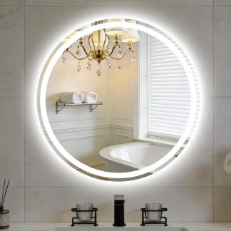 24 Inch LED Bathroom Mirror Round Vanity Mirror with Lights - Round-led | NEWBULIG
