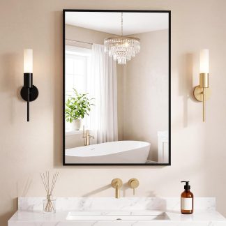 30×36 Inch Wall Mirror, Bathroom Mirror for Over Sink, Black - Black-right Angle | NEWBULIG