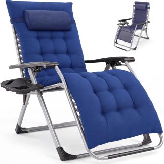 Zero Gravity Chair, Folding Patio Recliner with Cup Holder Trays - Blue | NEWBULIG