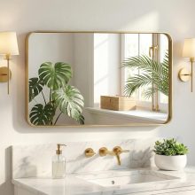 30 x 36 Inch Gold Rectangle Bathroom Mirror for Wall, Modern Wall Mirror with Metal Frame, Tempered Glass, Vanity Mirror for Over Sink, Entryway, Living Room, Anti-Rust, Horizontal or Vertical - view 1 of 6 | NEWBULIG