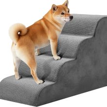 4-Step Dog Stairs, 20 Inch H Dog Steps for Sofa and Chair, Grey - view 1 of 6 | NEWBULIG
