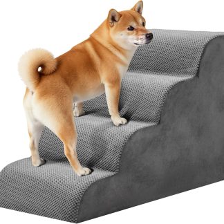 4-Step Dog Stairs, 20 Inch H Dog Steps for Sofa and Chair, Grey | NEWBULIG