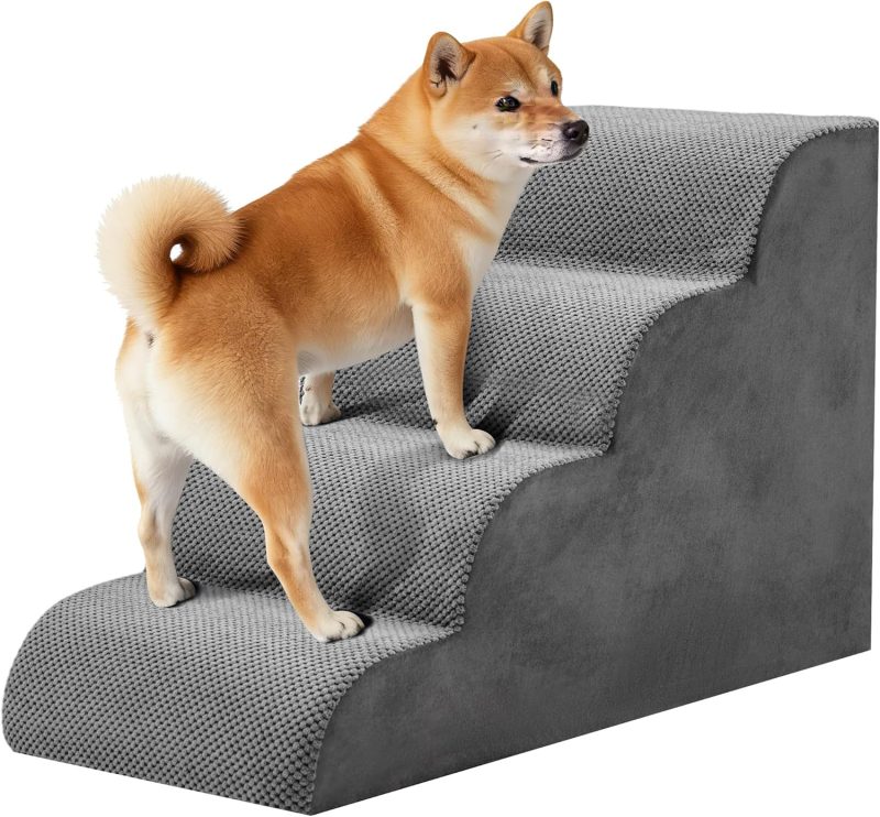 4-Step Dog Stairs, 20 Inch H Dog Steps for Sofa and Chair, Grey - view 1 of 6 | NEWBULIG
