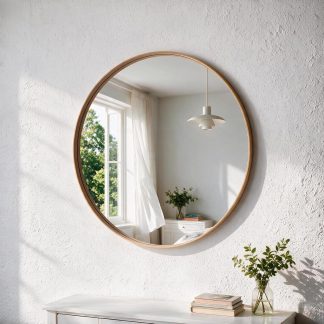 28-Inch Round Wall Mirror, Bathroom Wall Circle Mirror - Elegant Gold | NEWBULIG