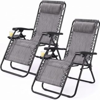 Zero Gravity Chairs Set of 2, Folding Lounge Recliner Chair - Grey | NEWBULIG