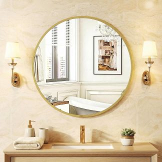 28-Inch Round Wall Mirror, Bathroom Wall Circle Mirror - Gold-round | NEWBULIG