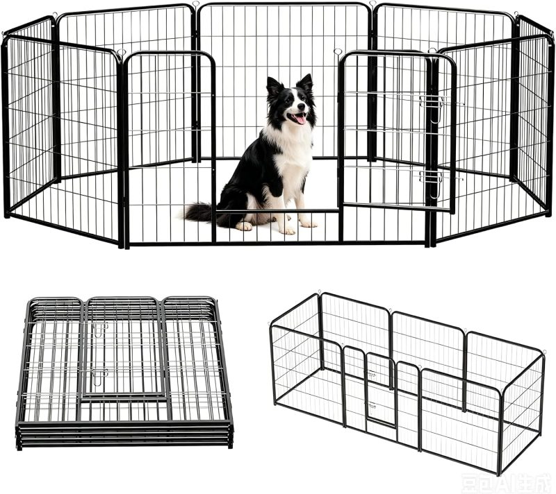 Dog Playpen Indoor 8 Panels 24 Inch, Metal Outdoor Dog Fence Pen - view 1 of 6 | NEWBULIG