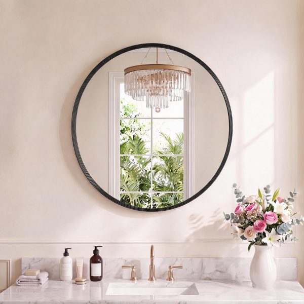 NEWBULIG 24-Inch Round Wall Mirror, Bathroom Wall Circle Mirror