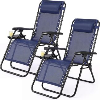 Zero Gravity Chairs Set of 2, Folding Lounge Recliner Chair - Modern Blue | NEWBULIG