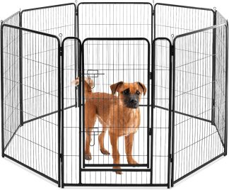 Dog Playpen Indoor 8 Panels 24 Inch, Metal Outdoor Dog Fence Pen - Modern Black | NEWBULIG