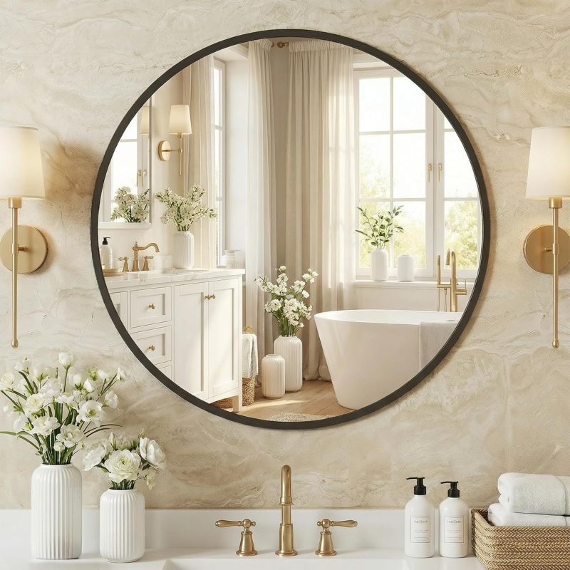 28-Inch Round Wall Mirror, Bathroom Wall Circle Mirror - view 1 of 6 | NEWBULIG