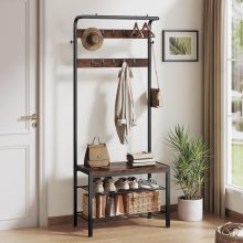 Coat Rack, Hall Tree with Shoe Bench, 4-in-1 Entryway Organizer with 10 Hooks and Storage Shelf, Rustic Wood Entryway Bench for Mudroom, Living Room, Bedroom, Brown - view 1 of 6 | NEWBULIG