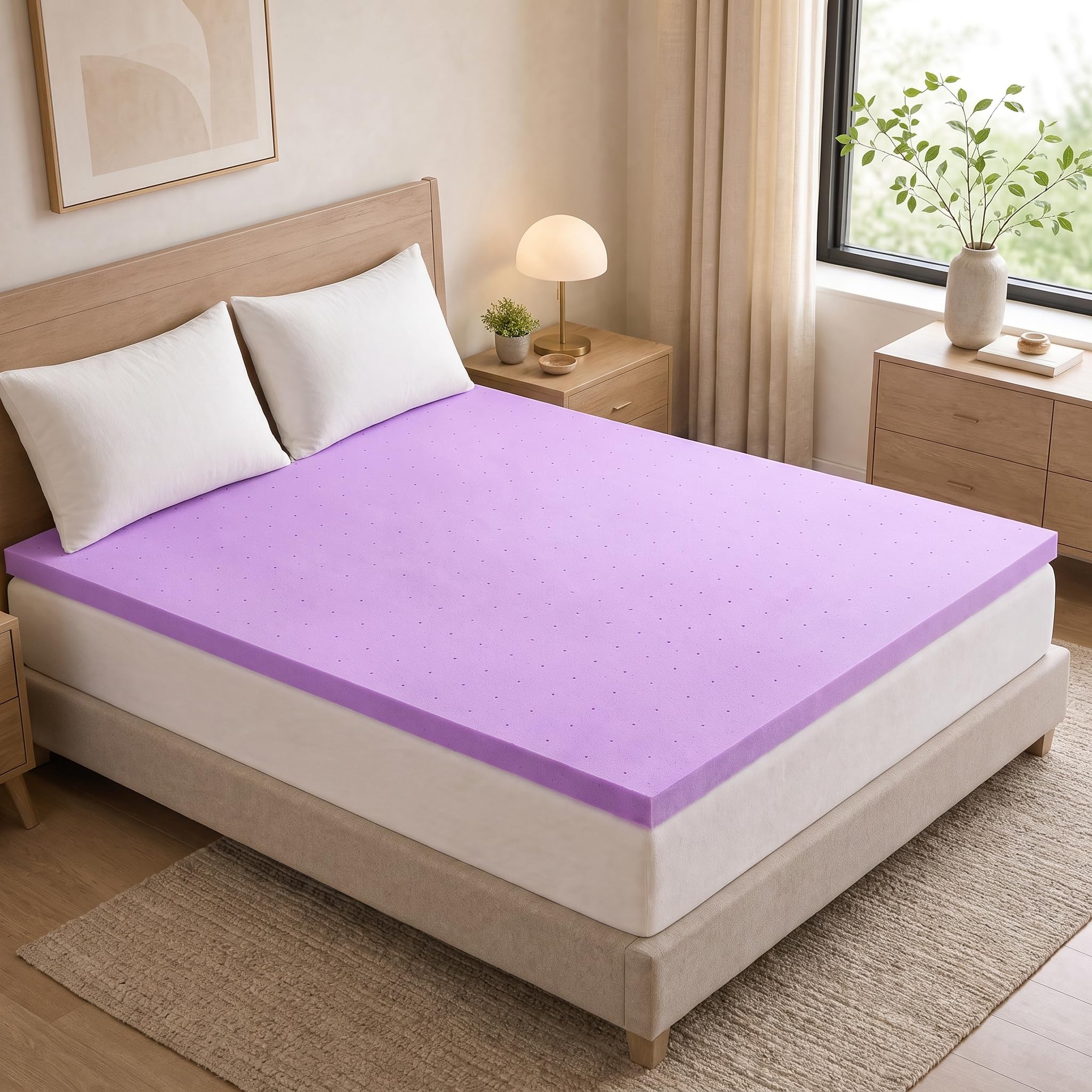 NEWBULIG 1.5 Inch King Cooling Gel Memory Foam Mattress Topper, Purple